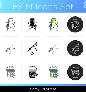 Werkzeuge zum Angeln Icons Set Stock Vektor