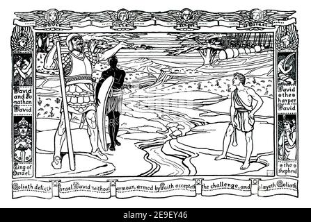 David und Goliath, Linienillustration von Heywood Sumner aus Mighty Men of the Old Testament, für die Fitzroy Picture Series, 1893 Band 1 des S Stockfoto