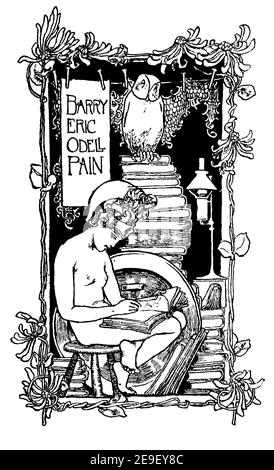 Exlibris für den Journalisten und Dichter Barry Eric Odell Pain, Zeilensillustration von R Anning Bell of Ealing, in Initial 1893 Band 1 des Studios an Il Stockfoto