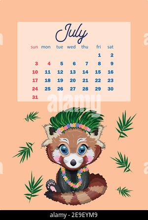 Kalender 2022 mit niedlichen Papptieren für jeden Monat. Tiger, Schneeleopard, roter Panda, Katze, Nilpferd, Eule, Löwe, Hase, Fuchs, Hamster, Kuh. Vertikal ca. Stock Vektor