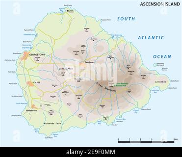 vektorkarte der Vulkaninsel Ascension im Südatlantik, Großbritannien Stock Vektor