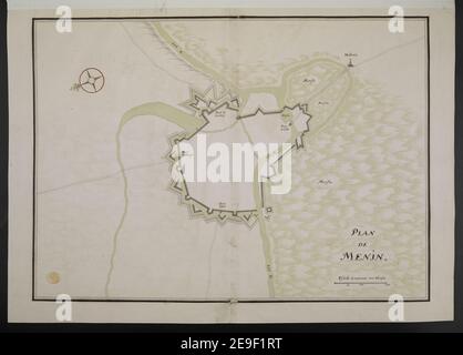 PLAN DE MENIN. Karteninformation: Titel: PLAN DE MENIN. 104,67. Datum der Veröffentlichung: c. 1650. Objekttyp: 1 Karte Medium: Feder und Tinte mit farbiger Wäsche Maße: 40,3 x 56,8 cm ehemaliger Besitzer: George III, König von Großbritannien, 1738-1820 Stockfoto