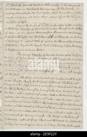 1750. Bericht von Major Caulfeild über die neuen Straßen, die in diesem Jahr in den Highlands gemacht wurden, und über die geplante Straße von der Burg Bremarr nach Cargaff Castle von dort nach Fort George an der Spitze von Ardaseer. Autor Caulfeild, William 48,66.B. Erscheinungsort: [Scotland] Verlag: [William Caulfeild] Erscheinungsdatum: 1750. Objekttyp: 8 Seiten Medium: Inklusive Leerseiten, Handschriftentext in Tinte Maße: 38 cm ehemaliger Besitzer: Georg III., König von Großbritannien, 1738-1820 Stockfoto