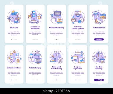 Cyber-physische Systeme Onboarding mobile App Seite Bildschirm mit Konzepten gesetzt Stock Vektor