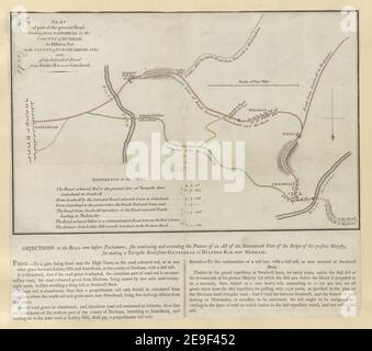 Plan eines Teils der gegenwärtigen Straße, der von Gateshead in der Grafschaft Durham, zu Dilston Bar in der Grafschaft Northumberland führt, und einer beabsichtigten Straße von Swalwell zu nahe Gateshead. Karteninformationen: Titel: Plan eines Teils der gegenwärtigen Straße, die von Gateshead in der Grafschaft Durham nach Dilston Bar in der Grafschaft Northumberland führt, und einer beabsichtigten Straße von Swalwell nach nahe Gateshead. 5,104. Erscheinungsort: [London] Verlag: [Unidentified Publisher]., Veröffentlichungsdatum: [1760s c.] Objekttyp: 1 Karte Medium: Kupferstich Dimensi Stockfoto