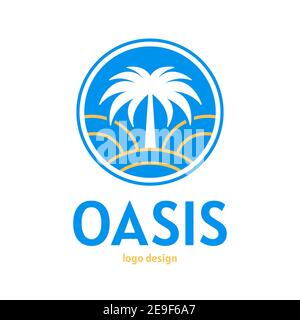 Oasis Logo Vorlage entworfen. Symbol für flache Vektorgrafik. Isoliert auf weißem Hintergrund. Palm, OASIS Logo Konzept Stock Vektor