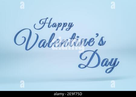 Blaue Inschrift Happy Valentine's Day - dreidimensionale Inschrift auf Ein hellblauer Hintergrund mit Platz für Text - 3D Rendern Stockfoto
