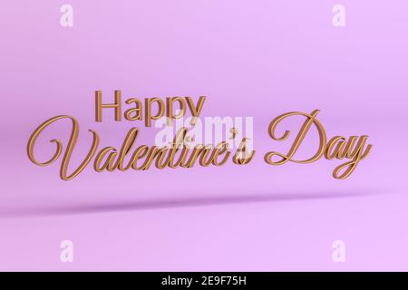 Goldene Happy Valentine's Day Inschrift - dreidimensionale Inschrift auf Violetter Hintergrund mit Platz für Text - 3D Render Stockfoto