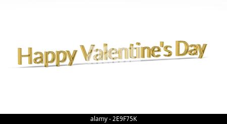 Golden Happy Valentine's Day Inschrift - dreidimensionale Inschrift isoliert Auf weißem Hintergrund - 3D Render Stockfoto
