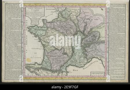 CARTE PHYSYQUE DE LA FRANCE Autor Denis, Louis 56,63. Erscheinungsort: A Paris Verlag: chez L'Auteur rue des Cordeliers, maison du Monsieur de la Fonde, chez Mr. Pasquier, rue de St. Jacques, vis-a-vis le College de Louis le Grand, et Chez Verrier, GeÃÅographe du ROI, rueÃà des 4 Fils aux marais, Erscheinungsdatum: [1780] Art der Artikel: 1 Karte Medium: Handkolorierter Kupferstich Maße: 30,2 x 35 cm ehemaliger Besitzer: George III., König von Großbritannien, 1738-1820 Stockfoto