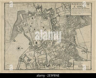 PLAN DE LA VILLE DE ST. OMER Karteninformationen: Titel: PLAN DE LA VILLE DE ST. OMER 58,95. Erscheinungsort: A BRUXELLES Verlag: Chez Eugene Henry Fricx ruÃàe de la Madelaine, Erscheinungsdatum: 1710. Objekttyp: 1 Karte Medium: Kupferstich Maße: 35,8 x 46,4 cm ehemaliger Besitzer: George III, König von Großbritannien, 1738-1820 Stockfoto