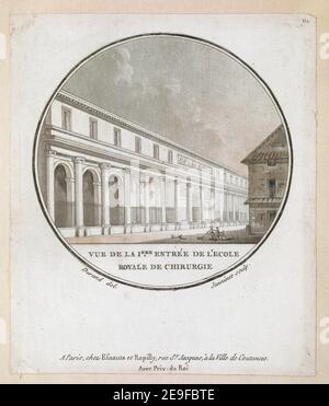 VUE DE LA 1IERE ENTREÃÅE DE L'ECOLE ROYALE DE CHIRGUEIR. Autor Janinet, Jean-FrancÃßois 65,4.2,14. Erscheinungsort: A Paris Verlag: chez Esnauts et Rapilly, rue St Jacques, aÃÄ la Ville de Coutances, Avec Priv.-du ROI., Erscheinungsdatum: [Zwischen 1785-1792] Artikelnummer: 1 Druckmedium: Radierung mit Handkolorierung Maße: Blatt 14 x 11,8 cm. Ehemaliger Besitzer: George III., König von Großbritannien, 1738-1820 Stockfoto