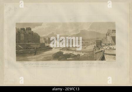 Blick auf die Stadt mit dem Louvre &c von PONT MARIE genommen = Vue de la CiteÃÅ et du Louvre &c Pry du PONT MARIE. Autor Girtin, Thomas 65,4.3.c. Erscheinungsort: LONDON Verlag: Pub.d Dec.r 16th 1802, by T. , J. GIRTIN N¬∞ 8, Charles Street, Middlesex Hospital, Erscheinungsdatum: [Dezember 16 1802] Artikelart: 1 Print Medium: Aquatinta und Radierung, gedruckt in Sepia Maße: Plattenmark 25 x 55,5 cm, auf Blatt 39,2 x 59,7 cm. Ehemaliger Besitzer: George III., König von Großbritannien, 1738-1820 Stockfoto