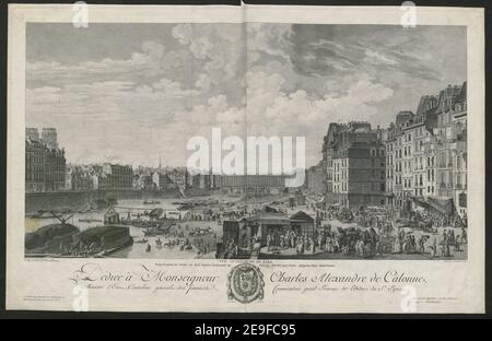 VUE INTEÃÅRIEURE DE PARIS RepreÃÅsentant le PORT AU BLEÃÅ depuis l'extremiteÃÅ de l'ancien MarcheÃÅ aux Veaux jusqu'au Pont Notre Dame Autor Berthault, Pierre Gabriel 65,9. Erscheinungsort: A PARIS Verlag: chez Berthault, rue St. Louis preÃÄs la Place Royale, maison du Serrurier N¬∞ 2, Erscheinungsdatum: [Ca. 1785] Artikeltyp: 1 Druckmedium: Gravur und Radierung Maße: Platemark 41,5 x 66,5 cm, auf Blatt 43 x 67,7 cm Alter Besitzer: Georg III., König von Großbritannien, 1738-1820 Stockfoto