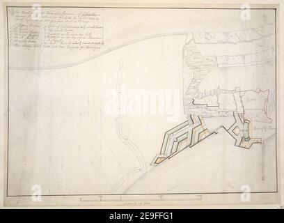 Das nördliche Ende der Stadt und Moutain von Gibraltar, zeigt die Befestigungsanlagen in roten Linien Autor Edwards, Talbot 72,41. Erscheinungsort: [Gibraltar] Verlag: [Talbot Edwards] Erscheinungsdatum: [1705.] Objekttyp: 1 Karte Medium: Bleistift, Tinte und Waschmittel Maße: 32 x 46 cm ehemaliger Besitzer: George III, König von Großbritannien, 1738-1820 Stockfoto