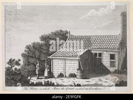 Das Haus, in dem Peter der große in Saardam wohnte. Visual Material information: Titel: Das Haus, in dem Peter der große wohnte in Saardam. 107,73.b Ort der Veröffentlichung: [London] Verlag: [W. Verbogen?] Veröffentlichungsdatum: [1791?] Art des Artikels: 1 Druck Medium: Radierung, mit einigen Gravuren Maße: Blatt 11,2 x 16,6 cm (gestutzt) ehemaliger Besitzer: George III, König von Großbritannien, 1738-1820 Stockfoto