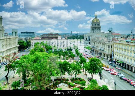 Parque Central, El Capitolio Building und City Cityscape Havanna, Kuba Stockfoto