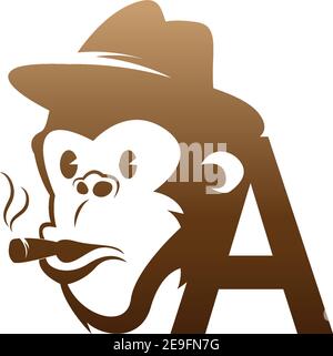 Monkey Head Icon Logo mit Brief EINE Vorlage Design Illustration Stock Vektor