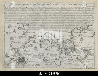 Le Theatre des belles Actions des chevaliers de l'ordre de St. Jean de Jerusalem, dite de Maltie Autor Duval, S. 84,75. Erscheinungsort: A Paris Verlag: l'Isle du Palais au coin de la Rue de Harlet a la Fontaine de Iouuence, Erscheinungsdatum: 1661. Art des Artikels: 1 Karte Abmessungen: 38 x 53 cm zu Platte. Ehemaliger Besitzer: George III., König von Großbritannien, 1738-1820 Stockfoto