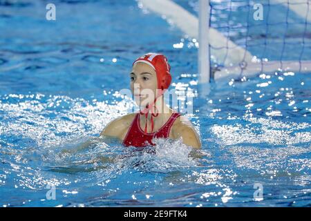 Roma, Italien. Februar 2021, 4th. Roma, Italien, Acquatic Centre of Ostia, 04. Februar 2021, Chrysoula Diamantopoulou (Olympiacos Piräus) während Olympiakos SF Piräus vs Plebiscito Padova - Waterpolo EuroLeague Frauen Spiel Kredit: Luigi Mariani/LPS/ZUMA Wire/Alamy Live News Stockfoto