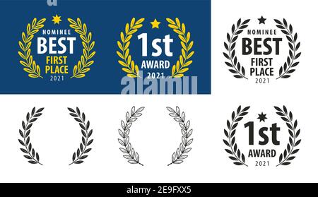 Set mit Lorbeerkränzen. Auszeichnung, Belohnungssymbol Stock Vektor
