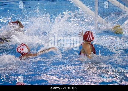 Roma, Italien. Februar 2021, 4th. Roma, Italien, Acquatic Centre of Ostia, 04. Februar 2021, Tor Plebiscito Padova während Olympiakos SF Piraeus gegen Plebiscito Padova - Waterpolo EuroLeague Frauen Spiel Kredit: Luigi Mariani/LPS/ZUMA Wire/Alamy Live News Stockfoto