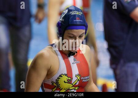 Roma, Italien. Februar 2021, 4th. Roma, Italien, Acquatic Centre of Ostia, 04. Februar 2021, Sara Centanni (Plebiscito Padova) während Olympiakos SF Piraeus gegen Plebiscito Padova - Waterpolo EuroLeague Frauen Spiel Kredit: Luigi Mariani/LPS/ZUMA Wire/Alamy Live News Stockfoto