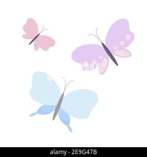 Fancy kleine pastellfarbene Schmetterlinge in einfachen flachen Stil Vektor-Illustration, Symbol des Frühlings, Ostern Feiertage Feier Dekor, Cliparts für Auto Stock Vektor