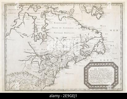 LE CANADA, OU NOUVELLE FRANCE, &C. CE qui est le plus advanceÃÅ vers le Septentrion est tireÃÅ de Divers Relations des Anglois, Danois, &c. Vers le Midy les Costes de Virginie, Nouvlle Suede, Nouveau Pays Bas et No Autor Sanson, Nicolas 119,1. Erscheinungsort: Paris Verlag: Pierre Mariette, Rue S.Jacque a l'Esperance, Erscheinungsdatum: 1656. Objekttyp: 1 Karte Maße: 40 x 54 cm ehemaliger Besitzer: George III., König von Großbritannien, 1738-1820 Stockfoto