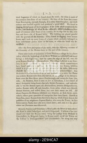 KOPIE EINES BRIEFES MIT EINER BESCHREIBUNG EINES RÖMISCHEN PFLASTERS IN DER NÄHE VON GRANTHAM, LINCOLNSHIRE GEFUNDEN. Autor Fowler, William 19,40.B. Erscheinungsort: [Winterton] Verlag: [William Fowler] Erscheinungsdatum: [Februar 7 1801] Objekttyp: 4 Seiten Medium: Buchdruck Maße: Je 35 x 20 cm ; ehemaliger Besitzer: George III, King of Great Britain, 1738-1820 Stockfoto