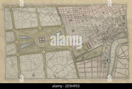 Ein PLAN von HYDE PARK mit der STADT und FREIHEITEN von WESTMINSTER &C, zeigt die mehrere VERBESSERUNGEN propos'd. Autor Gwynn, John 21,1.i. Veröffentlichungsdatum: [1766] Objekttyp: 1 Karte Medium: Kupferstich mit Handkolorierung Maße: 30,5 x 49,5 cm ehemaliger Besitzer: George III, King of Great Britain, 1738-1820 Stockfoto