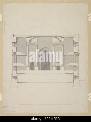 Entwurf für einen Innenraum einer Kirche wahrscheinlich von Nicholas Hawksmoor . Visual Material information: Title: [Design für einen Innenraum einer Kirche wahrscheinlich von Nicholas Hawksmoor]. 23,21.2.n Erscheinungsdatum: [Zwischen 1714-1726] Objekttyp: 1 Zeichnung Medium: Pen and black ink with monochrome wash Maße: 32 x 25 cm Ex-Besitzer: George III, King of Great Britain, 1738-1820 Stockfoto