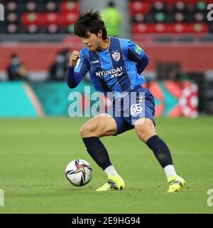 DOHA, KATAR - FEBRUAR 04: Young-woo Seol von Ulsan Hyundai während Tigres UANL gegen Ulsan Hyundai FC am 4. Februar 2021 in Doha, Katar. (Foto von Colin McPhedran/MB Media) Stockfoto