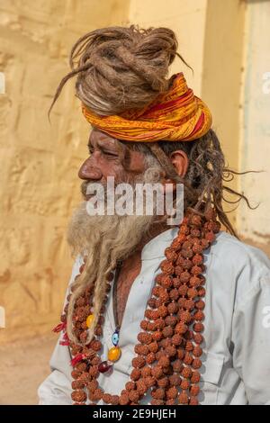 Indien Jaisalmer Porträt Eines Sadhu oder Heiligen Mannes Stockfoto