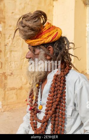 Indien Jaisalmer Porträt Eines Sadhu oder Heiligen Mannes Stockfoto