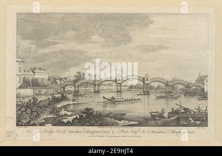 Eine neue Brücke über DIE THEMSE im Hampton Court. Autor Hulett, James 29,14.z. Erscheinungsort: London Verlag: Gedruckt für Rob.t Sayer gegenüber Fetter Lane Fleet Street. ; Veröffentlichung gemäß Gesetz des Parlaments, Datum der Veröffentlichung: 1754. Art des Artikels: 1 Druck Medium: Gravur und Radierung Maße: Platemark 28,2 x 40,0 cm ehemaliger Besitzer: George III, König von Großbritannien, 1738-1820 Stockfoto