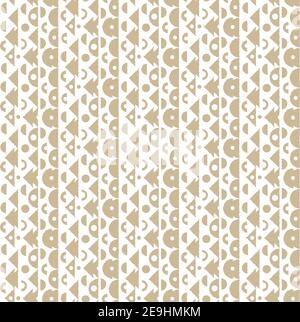 Weiß beige pastellfarben abstrakt geometrisch vertikal nahtlos Muster. Kreise, Linien, Dreiecke und Formen wie Weihnachtsbäume sind gekrümmt. Handgezogenes ef Stock Vektor