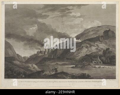 Ein EISENWERK, zum Gießen von KANONEN und einer Boreing-MÜHLE, aufgenommen von der MADELEY-Seite des Flusses SEVERN. SHROPSHIRE. Autor Lowry, Wilson 36,26.m. Erscheinungsort: [London] Verlag: Feby. 1st. 1788, von John , Josiah Boydell, No. 90, Cheapside London. Veröffentlichungsdatum: [Februar 1 1788] Art der Artikel: 1 Druckmedium: Radierung und Gravur Maße: Blatt 40,5 x 55,1 cm (getrimmt unterhalb des Plattenmarks). Ehemaliger Besitzer: George III., König von Großbritannien, 1738-1820 Stockfoto