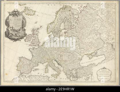 Carte de l'Europe diviseÃÅe en ses principaux etats Autor Bonne, Rigobert 4.87.2 tab. Erscheinungsort: A Paris Verlag: chez LattreÃÅ, graveur ordinaire de M.gneur le Dauphin, Rue St Jacques a la ville de Bourdeaux, avec Privilege du Roy, Erscheinungsdatum: 1771. Objekttyp: 1 Karte auf 2 Blatt (zusammengefügt) Medium: Handfarbig Maße: 76 x 106 cm ehemaliger Besitzer: George III, König von Großbritannien, 1738-1820 Stockfoto