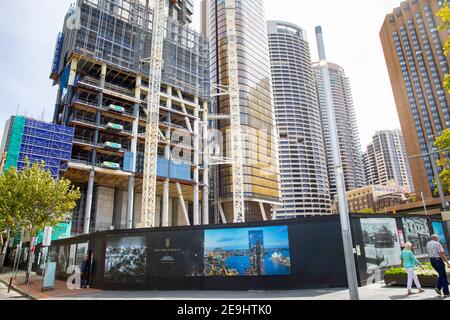 Sydney Baustelle an einem Circular Quay hoch zu entwickeln Hochhaus neben dem EY Centre Gebäude, NSW, Australien Stockfoto