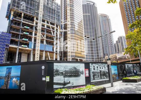 Ein Circular Quay im Stadtzentrum von Sydney und Bauvorhaben Aktivität für Hochhaus-Turm, Australien Stockfoto