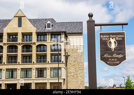 Alabama Hoover Renaissance Birmingham Ross Bridge Golf Resort & Spa, Robert Trent Jones Golf Trail Schild Hotel, Stockfoto