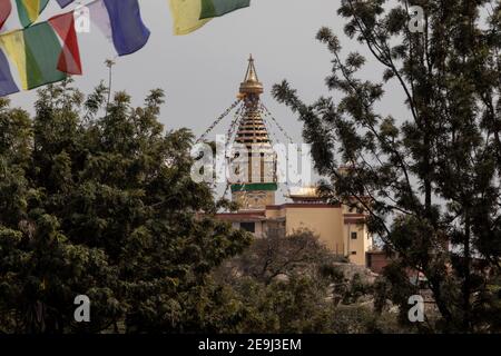 Swayambhunath, auch Monkey Temple genannt, liegt im Herzen von Kathmandu, Nepal und ist bereits von der UNESCO zum Weltkulturerbe erklärt worden Stockfoto