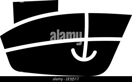 Schwarzes Schiff mit Anker, Illustration, Vektor auf weißem Hintergrund. Stock Vektor