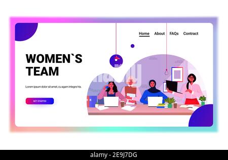 Mix Race businessfraues Kollegen arbeiten zusammen erfolgreiches Business Women Team Leadership Konzept Büro innen horizontal Hochformat kopieren Raum Vektor Illustration Stock Vektor