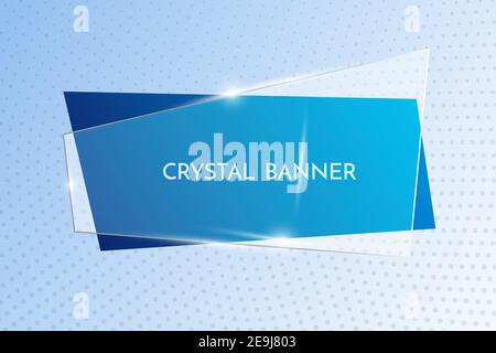 Glasbanner. Reflektierendes Glasbanner auf blauem Hintergrund. Leere transparente Glasscheibe. Vektorgrafiken Stock Vektor