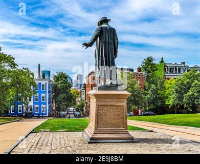 William Prescott Statue Bunker Hill Charlestown Boston Massachusetts. Site of June 17, 1775 Schlacht American Revolution Statue Cast 1880 von Nelli Pres Stockfoto