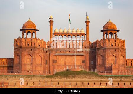 Delhi, Indien das Rote Fort war bis zum Jahr 1857 die Residenz der Mogulherrscher Indiens. Stockfoto