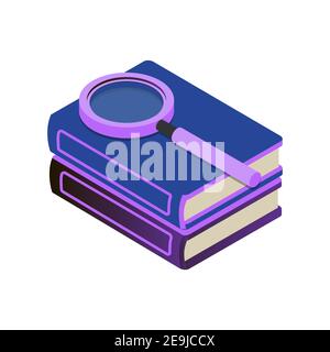 Isometric 3D Symbol Suche in Bibliotheksdaten. Vektor-Netzwerk-Suche in Datenbank Symbol Illustration, Kataloginformationen Stock Vektor