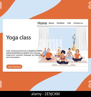 Yoga-Kurs Seite, Rückzug Übung für Gruppe Illustration. Harmonie und Wellness Pose für Körper, Yoga meditieren Übung. Vector Fitness und Meditation re Stock Vektor